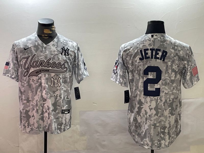 Men New York Yankees #2 Jeter Camo Joint Name 2024 Nike MLB Jersey style 4